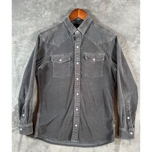 Poncho Shirt Mens Small Gray Corduroy Western Pearl Snap Slim Fit